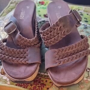White Mountain Footbed Leather Braided Slide Sandal Super Comfortable